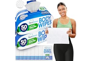 DURACLEANSE Dura Cleanse Body Wipes for Adults No Rinse Bathing (2 Pack) 100 XL Shower Cloths + 8 Travel Sheets – 10" x 11.5" Thick Disposable Washcloths for Camping & Elderly Care