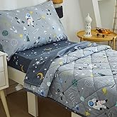 Brandream 4-Piece Toddler Bedding Sets for Boys Space Rocket Galaxy Bed Sheet Set Girls Includes Comforter, Top Flat Sheet, Fitted Sheets and Pillowcases, Cotton