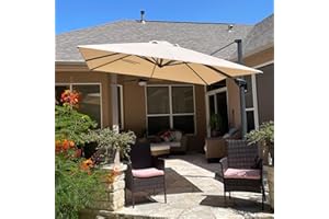 PURPLE LEAF 10 Feet Patio Umbrella with Base Outdoor Cantilever Square Umbrella Aluminum Offset Umbrella with 360-degree Rotation for Garden Deck Pool Patio, Beige