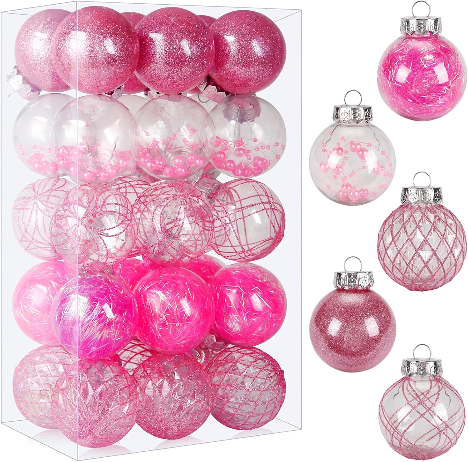 Ornaments - Christmas Ball Ornaments, 30ct 2.36 Inch Pink Christmas Ornaments for Xmas Tree Shatterproof Clear Plastic Pet Xmas Ornaments for Holiday Wedding Party Gift for Christmas Tree Decoration