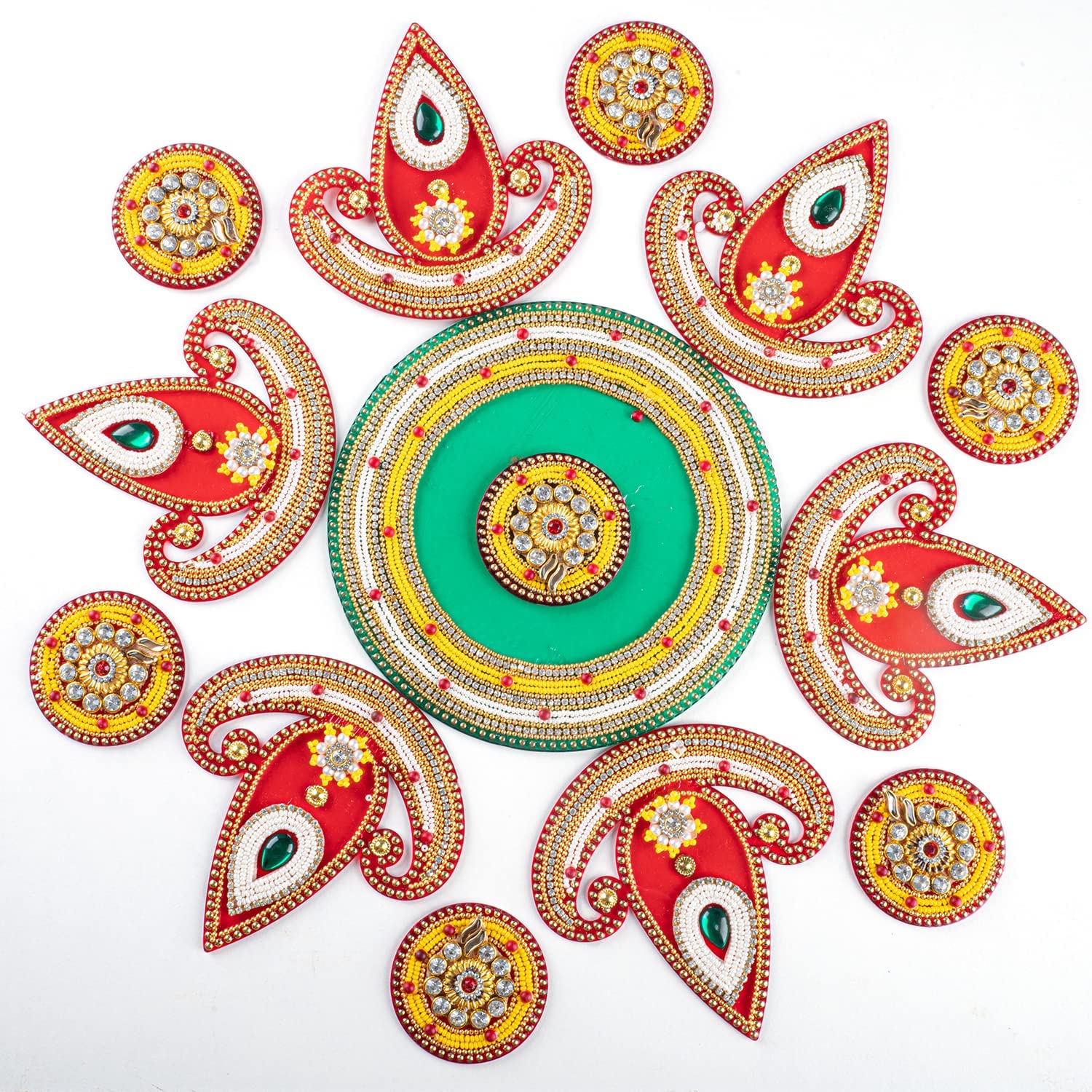 Tarini Gallery Floor Rangoli Acrylic Handcrafted Indian Traditional Home Décor for Diwali Festival Wedding Party Wall Interior Decoration and Gifting (Red Diya)