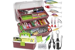 THKFISH 3 Layers Tackle Box with Tackle Included, 413Pcs Fishing lures Accessories and tools Kit Contains Crankbait, Hooks, W