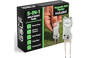 AIMING FLUID GOLF Golf Divot Repair Tool — 5-in-1 Golfing Ball Marker, Pitch Mark Repair, Putting Alignment, Club Tee, and Groove Cleaner, Accessory Metal Switchblade Design - Ideal Gift for Golfers