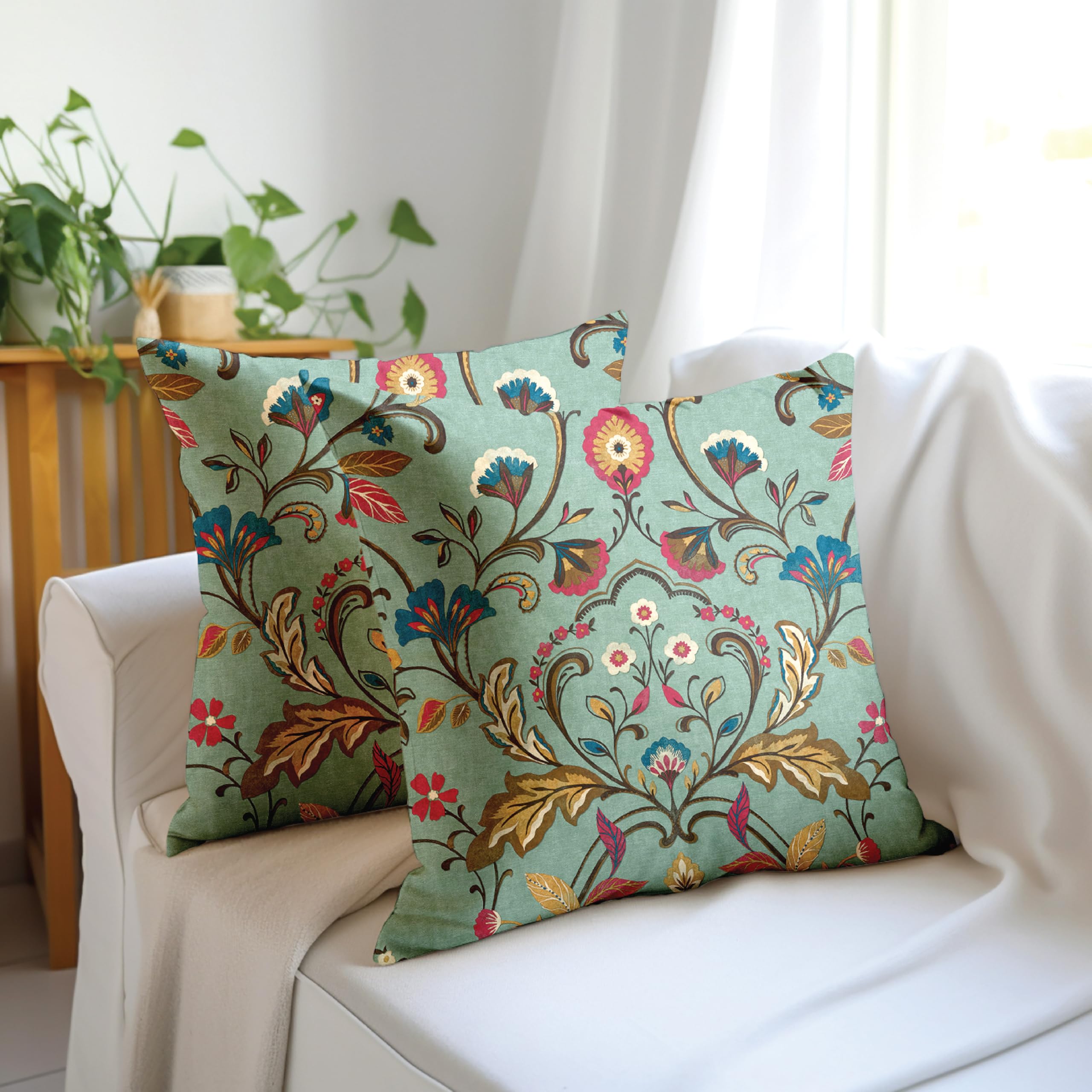 Encasa XO Decorative Throw Pillow Covers 20x20 in – Polyester Floral Digital Print T1 Timeless | No Inserts | Square Cushion Cases for Sofa, Chair, Bed, Office & Home Pack of 2