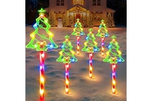 BUCASA Christmas Solar Pathway Lights Outdoor Decorations,10 Modes 78 LED Outdoor Christmas Tree Solar Candy Stake Lights, Waterproof Colorful Xmas Decorations for Patio Yard Walkway Lawn Decor 6 Pack