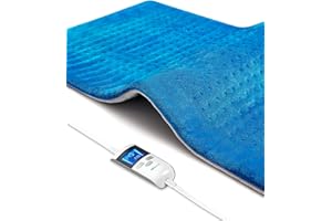Boncare LCD Digital Control Large Heating Pads for Back Pain Relief and Cramps with Auto Shut Off Fomentera de Calor Super Soft Moist/Dry Heat (Blue, 12"x24")