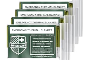 Swiss Safe Emergency Mylar Thermal Blankets + Bonus Space Blanket - Compact & Insulated for Cold Weather - Designed for NASA, Outdoor Camping, Survival, First Aid Car Kit - Army Green, 4 Pack