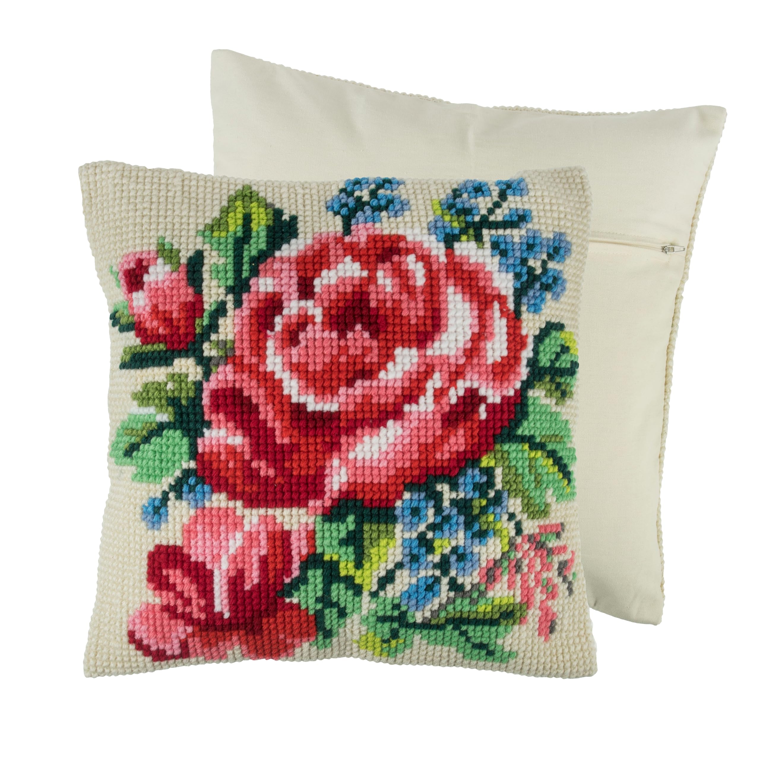 Trimits Cross Stitch Cushion Kit, Cushion Back Included, Pre Printed Canvas, Yarn and Needle Included 40 x 40cm (15.75 x 15.75in), Floral Bloom — image 1