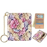ANNAMISSI Wallet Women Small Cute,Slim Bifold Credit Card Holder, Compact RFID Blocking Cash Wallet,Billfolds Thin Leather Zipper Pocket,Mini Wallet for Ladies Teen Girls Travel (Pink flower)