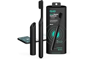 Quip Smart Sonic Toothbrush for Adults - Timed Electric Toothbrush with Bluetooth & Rewards App - Replaceable Brush Head, Soft Bristles, Metal Handle, 3 Month Battery Life - Travel Brush - All-Black