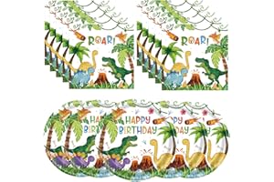 ZHENTAO 40 Pcs Dinosaur Plates and Napkins, Watercolor Dinosaur Birthday Party Supplies, Theme Party Decoration, for Boys Kids
