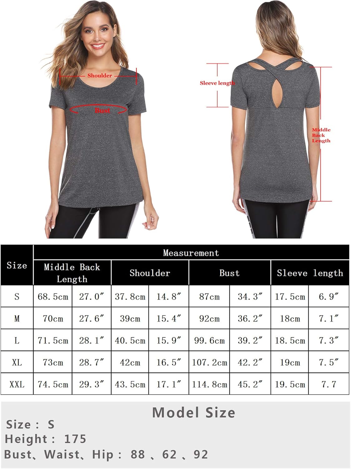 Sykooria T-Shirt Womens Sports Shirt Short Sleeve Quick Dry Elastic Yoga Gym Tshirt Tops: Clothing