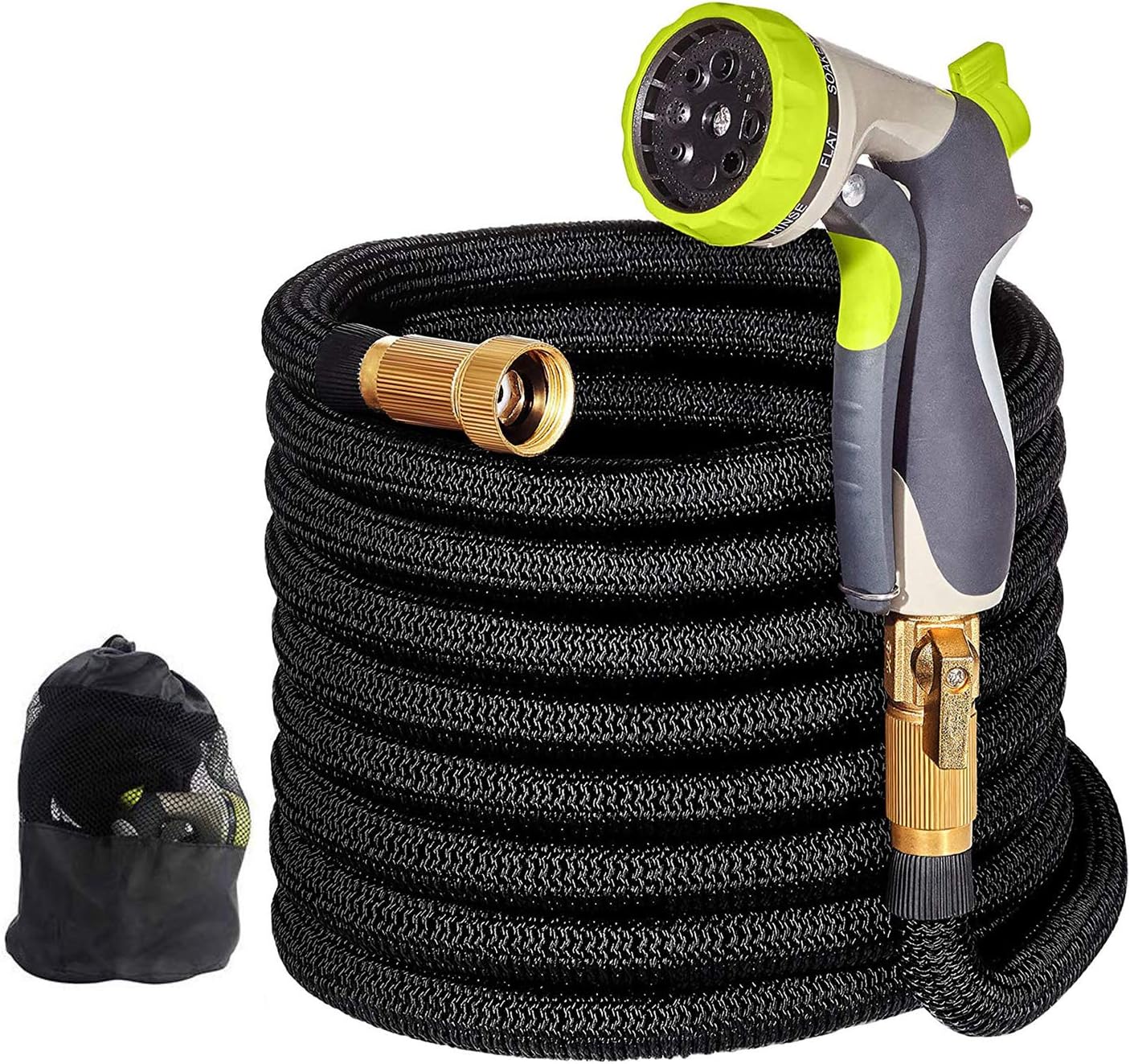 Garden Water Hose Pipe- 50FT Expandable Garden Hose, Magic Expanding Hose with 3/4" Brass Fittings Valve 8 Function Spray Storage Bag- Ultimate No-Kink Flexible Water Hose (Green 50FT)