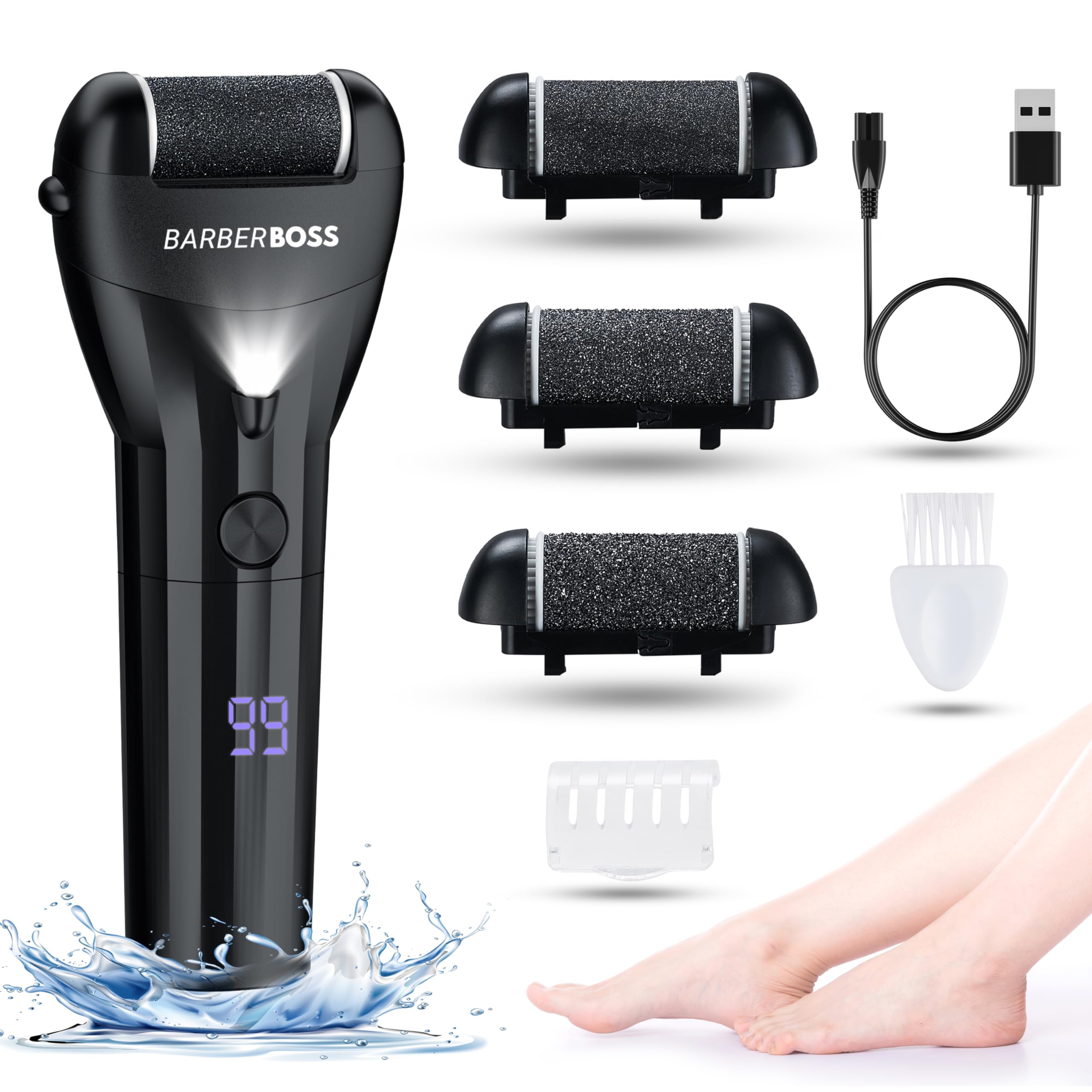 BarberBoss Electric Foot File Hard Skin Remover - Callus Remover, Foot Files for Hard Skin, Feet Hard Skin Remover Electric, Professional Pedicure Set for Feet QR-5081