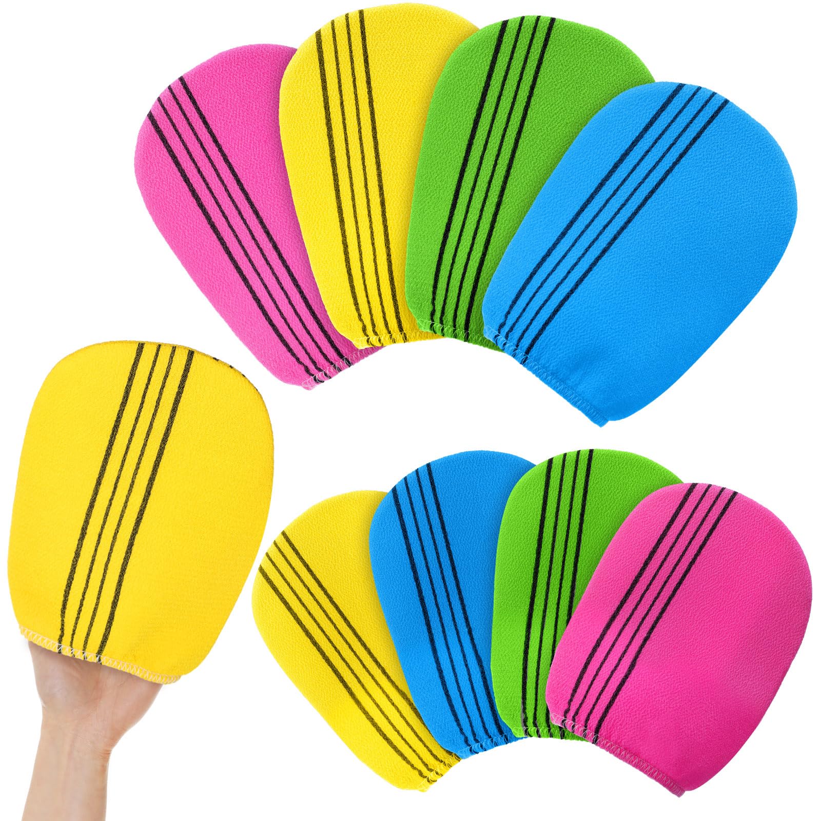 Photo 1 of Tatuo 8 Pcs Korean Exfoliating Mitt Korean Scrub Mitt Asian Exfoliating Gloves 5.12 x 6.69 Inches Colorful Body Scrub Washcloth For Smooth Cleaning Skin, Reducing Dirt And Grease
