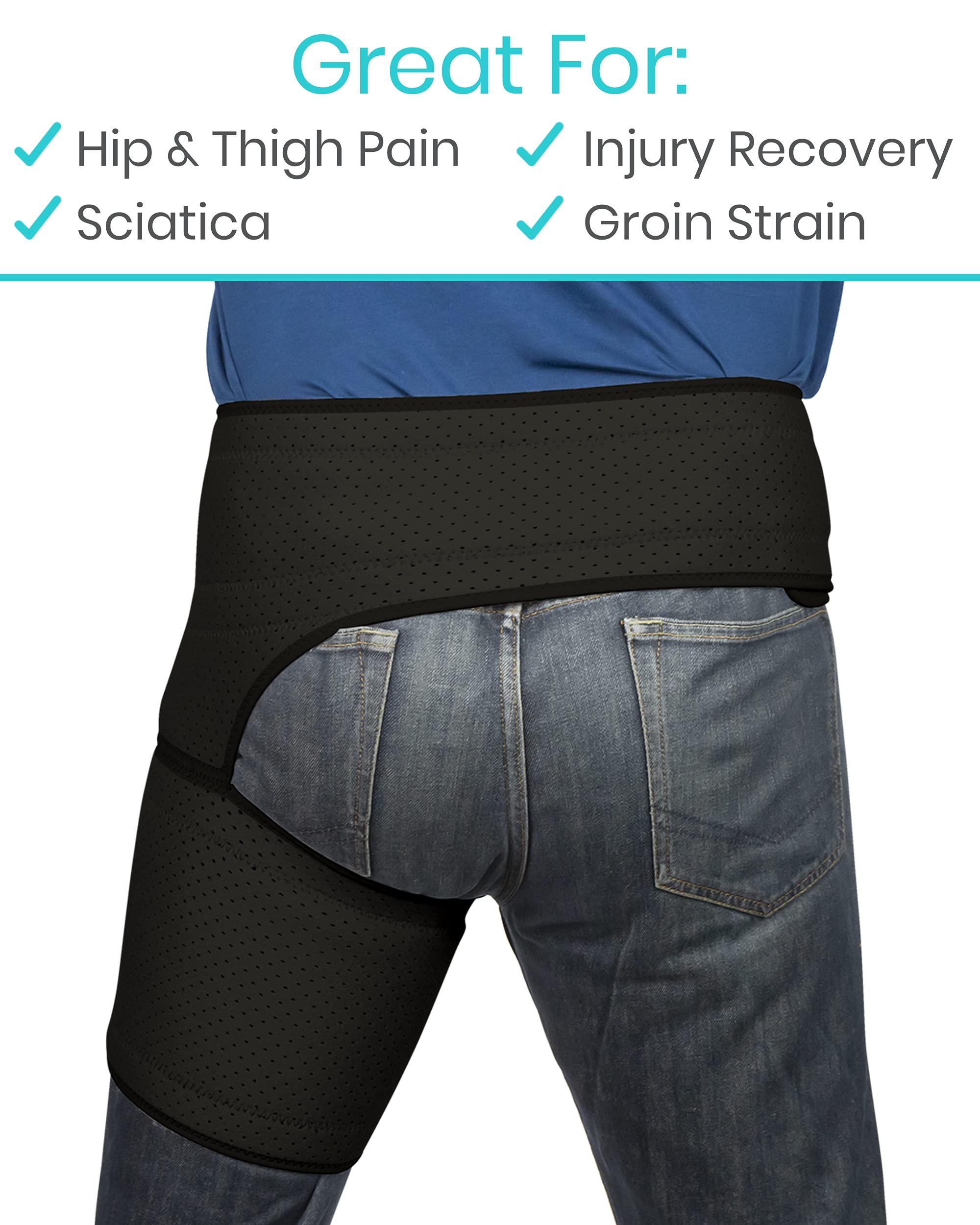 Vive Hip and Groin Brace - Sciatica Brace - Bursitis Hip Pain Relief for Women and Men - Hip Flexor Compression Wrap Support - Thigh, Hamstring Recovery for Joints, Nerve Pulled Muscles and Arthritis