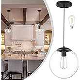 KoKo&Yukina 10" Globe Pendant Light Black Mid Century Pendant Light Mid Century Adjustable Hanging Light Fixture Matte Black 