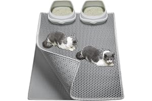 Garoopion Cat Litter Mat Litter Trapping Mat, Large 36" X 30" Cater Pad, Double Layer Honeycomb Holes Scatter Control, Gray
