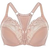 MELENECA Women's Racerback Front Closure Lace Unlined Plus Size Full Coverage Underwire Bra