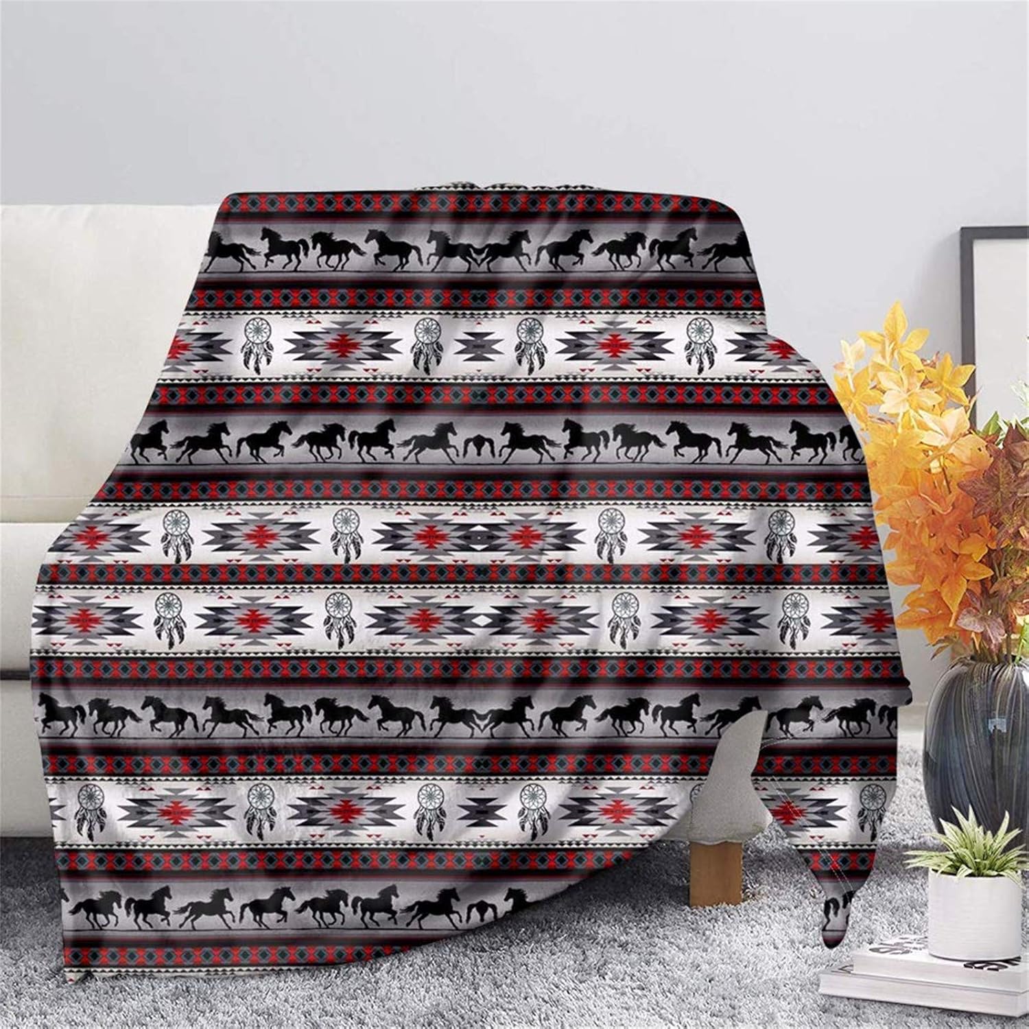 SEANATIVE Southwest Aztec Horse Flannel Throw Blankets