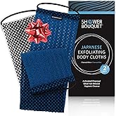Japanese Exfoliating Washcloth for Back & Body - Charcoal & Silver Ion Exfoliating Towel - Two-Sided Gentle Exfoliation