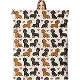 Cute Dachshund & Heart Blanket - Plush, Soft, Comfy, Lightweight, Warm, Fuzzy, Cozy Flannel Throw Blanket for Couch, Travel, Bed, Office, Outdoor - 50in×60in
