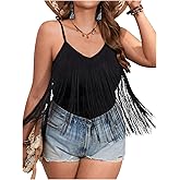 OYOANGLE Women's Plus Size Fringe Trim Asymmetrical Hem Spaghetti Strap Summer Crop Cami Tops