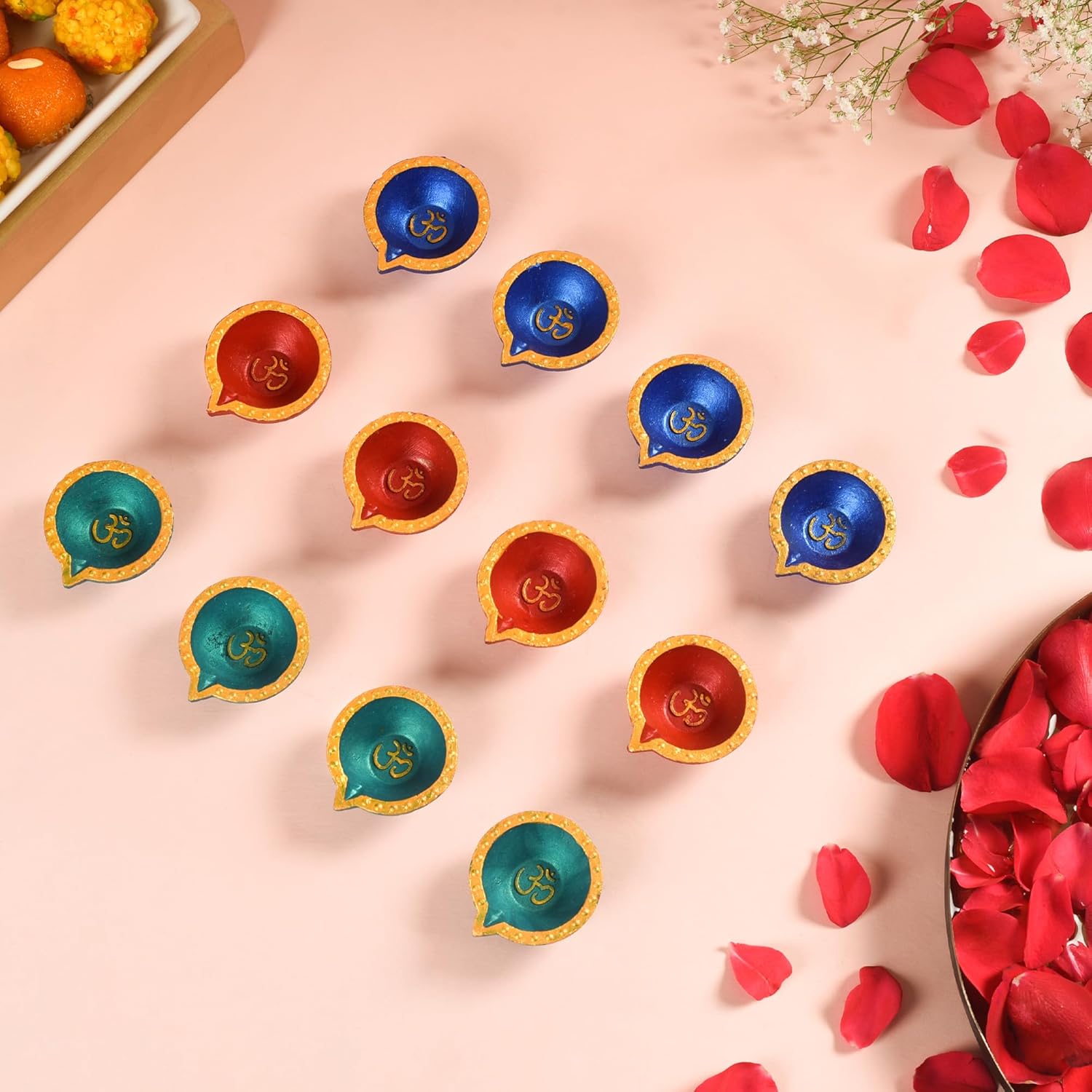 Oil Lamps & Accessories - Super Saver Pack 12 Pcs Diwali Diya for Decoration for Home, Clay Diya for Diwali with Wicks, Diwali Gifts for Friends, Diwali Decor, Tea Lights Holder for Diwali Decorations, Diyas for Pooja