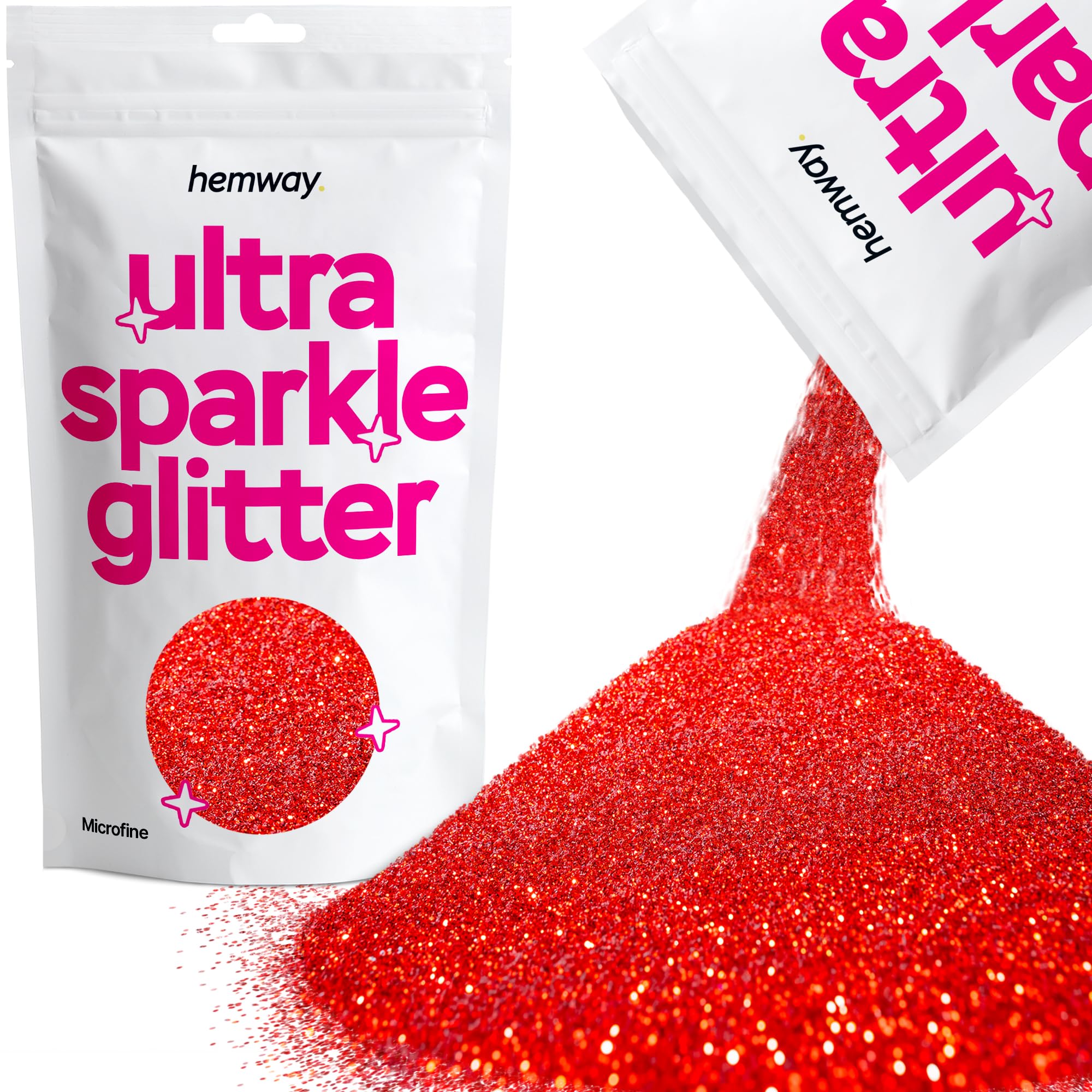 Hemway Ultra Sparkle Glitter Red 100g Microfine | Glitter for Arts & Craft, Makeup, Nail Art, Crafting, Card Making, Sparkle Decoration