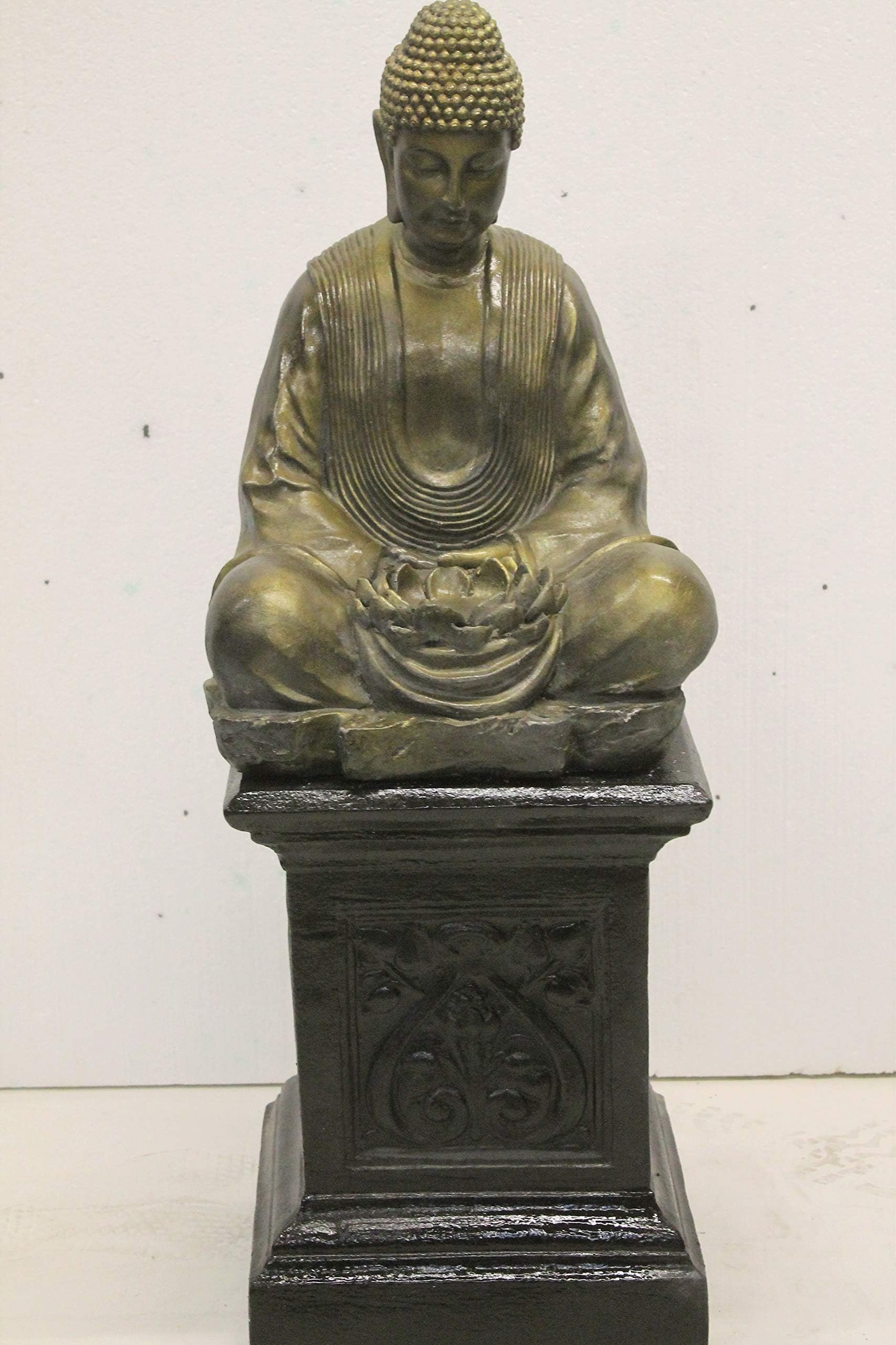 BUDDHA OF LIGHT ON SHERWOOD PLINTH GARDEN STATUE PATIO FEATURE