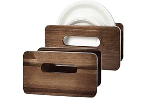 Paper Plate Dispenser 2 PCS Acacia Wood Foam Plate Storage