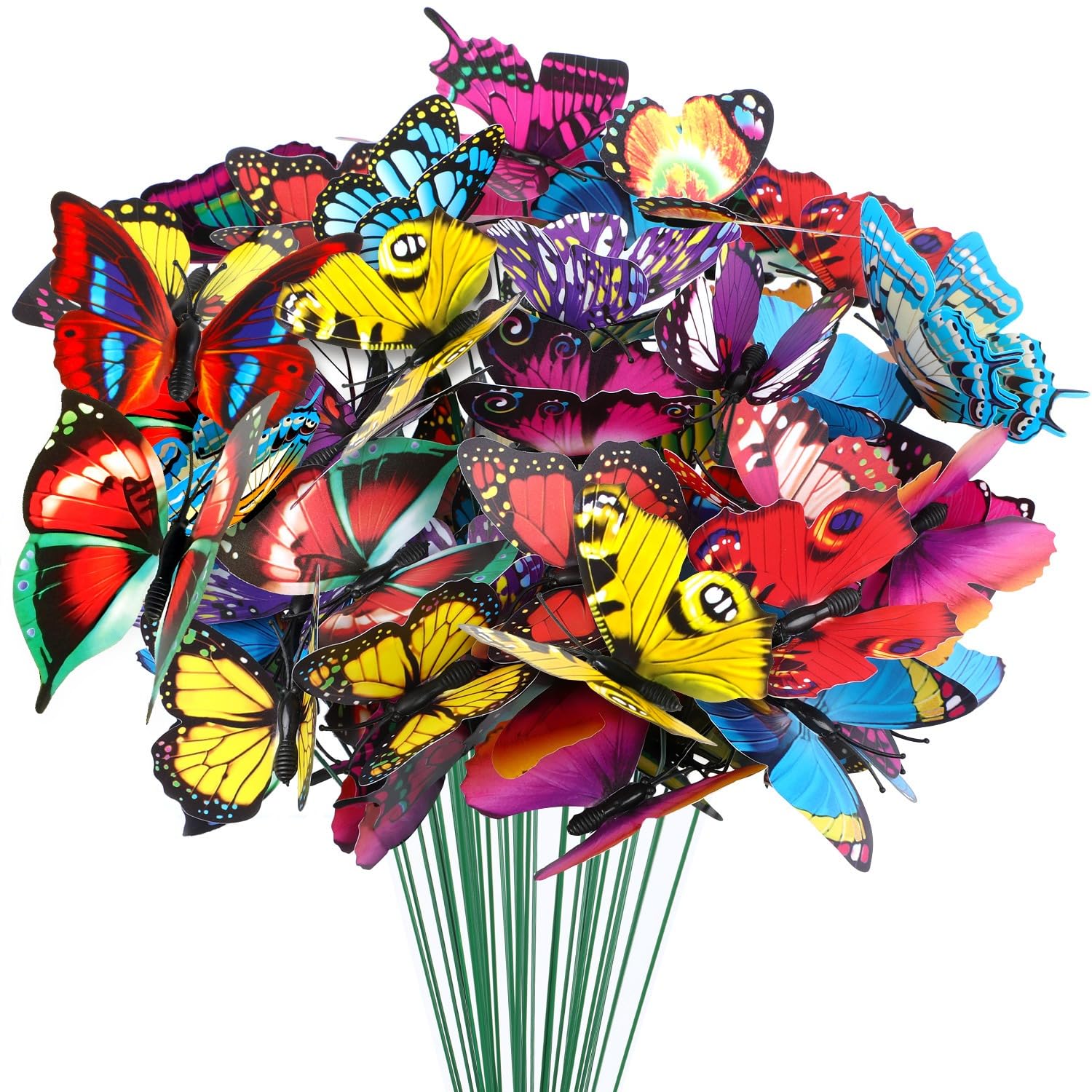 Augshy Butterfly Decorations, 75 Pcs Butterfly Stakes PVC Waterproof Garden Stakes for Indoor/Outdoor Decor