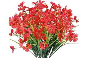 JEMONG 12 Bundles Artificial Flowers Outdoor UV Resistant Fake Flowers No Fade Faux Plants Garden Porch Window Box Decorating (Deep Red)