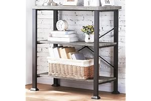 HOMBAZAAR Bookshelf, 3-Tier Vintage Industrial Book Shelf, Rustic Wood and Metal Bookcase and Bookshelves, Free Standing Storage Small Bookshelf for Living Room, Bedroom and Kitchen, Grey Oak