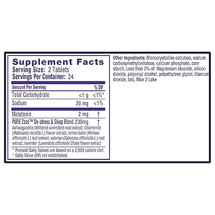 Amazon.com: Vicks PURE Zzzs De-Stress & Sleep Melatonin Sleep Aid tablets with Ashwagandha, Chamomile, Lavender, & Valerian Root, 1mg per tablet, ...