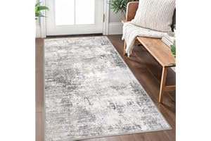 IOHOUZE Abstract Area Rug 3x5 Ft Washable Rugs for Entryway Indoor, Non Slip Kitchen Rug Printed Faux Wool Throw Rugs, Indoor Door Mat for Door Entrance Foyer Living Room, Grey Beige