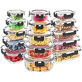 Skroam Glass Food Storage Containers, [15 Pack] Glass Meal Prep Containers, Lunch Bento Boxes with Leak Proof Lids for Microw
