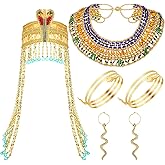 Bonuci 5 Pcs Egyptian Costume Accessories Women Cleopatra Costume Egyptian Headband Collar Necklace Snake Armband Earrings