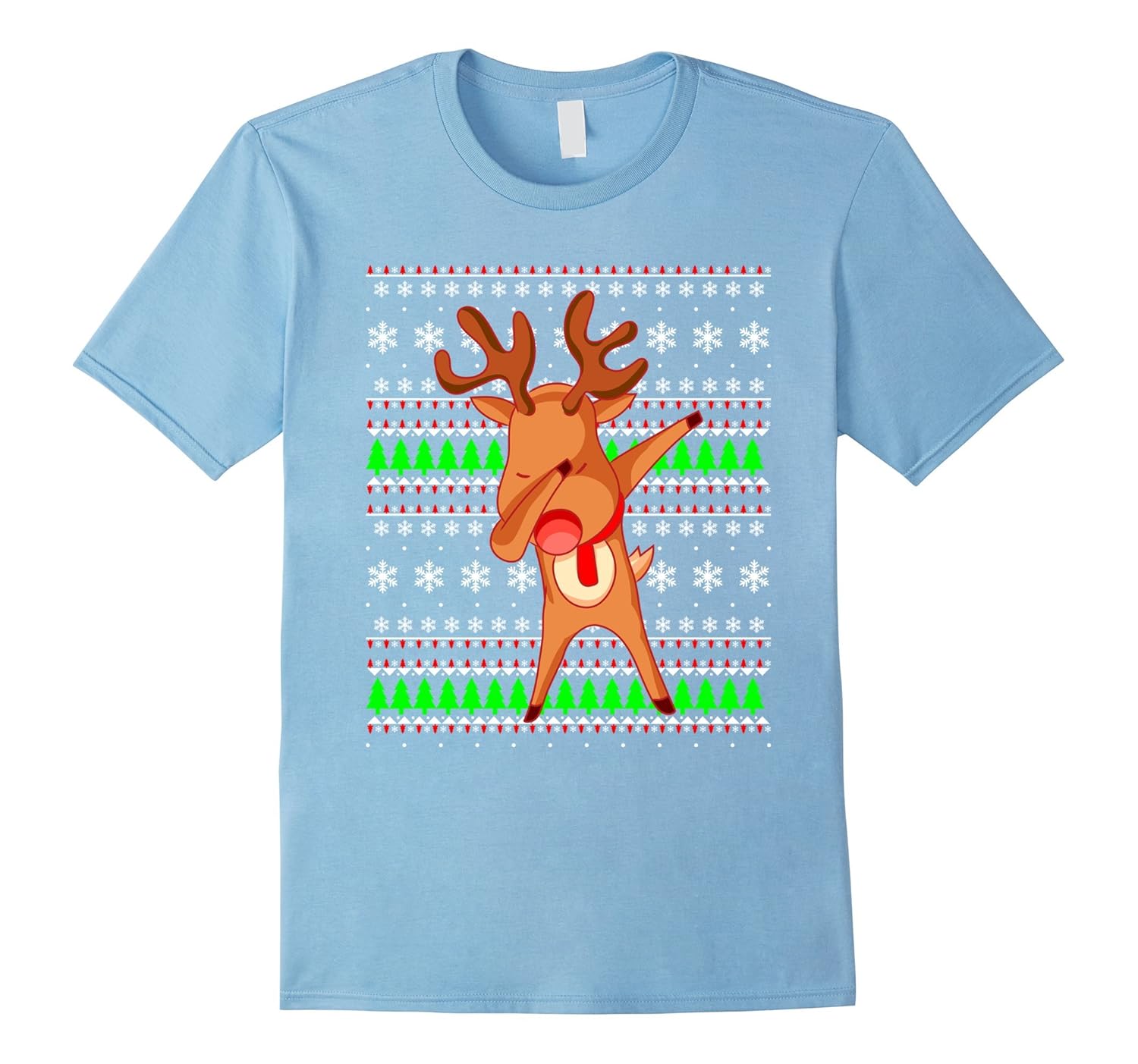 Dabbing Red Nose Reindeer Ugly Sweater Christmas T-Shirt-ANZ