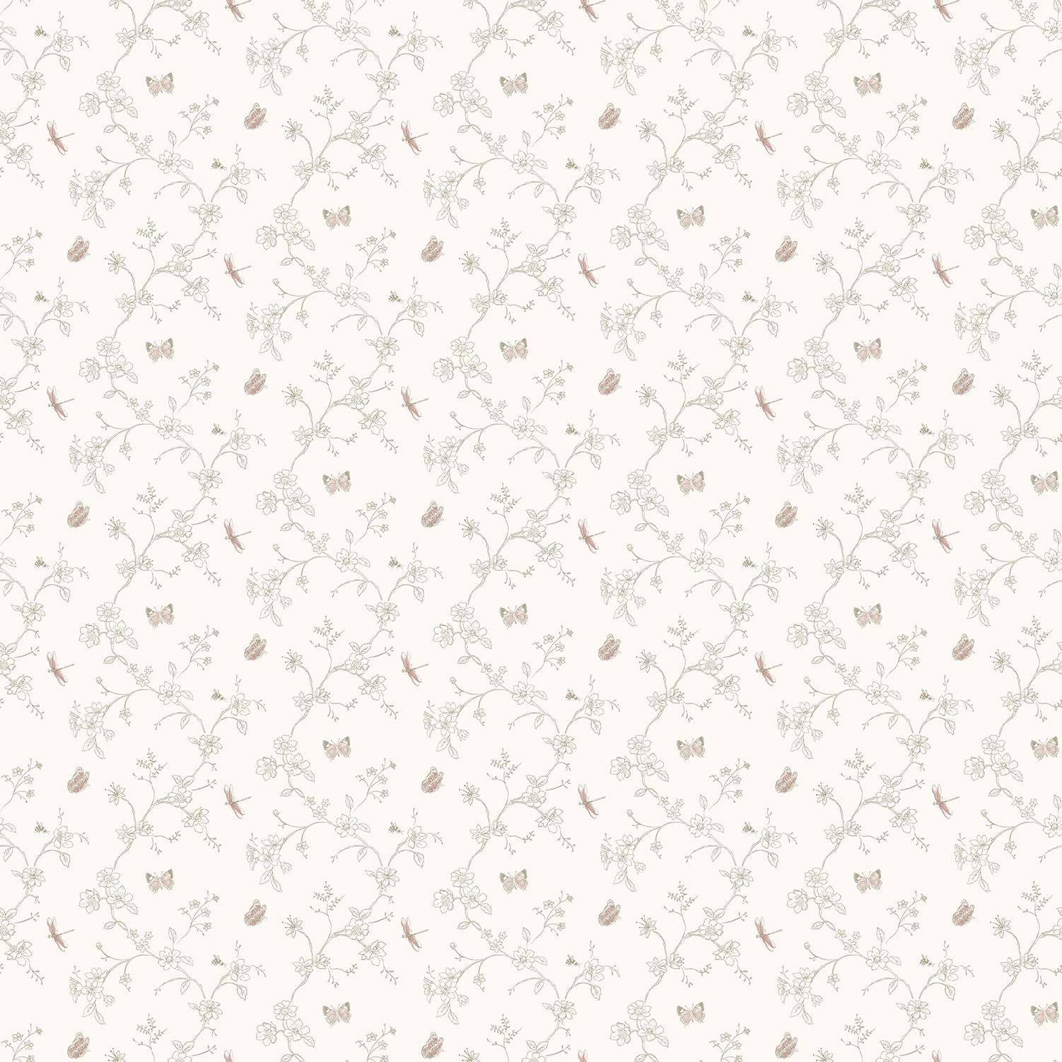 Galerie G67853 Miniatures 2 Botanical Trail Design Wallpaper, Pale Pink/White, 10m x 53cm
