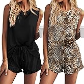 Ekouaer Women Lightweight Summer Pajama Soft Pj Set Sleepwear Tank Top Shorts with Pocket Loungewear Set S-XXL