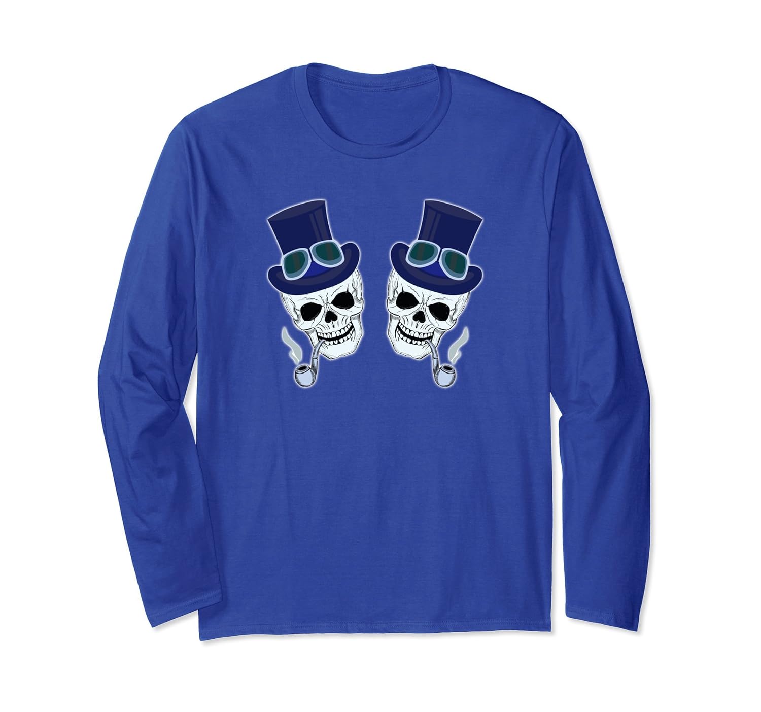 Smoking Blue Skull Twins Tall Hat Goggles Pipes Long Sleeve-ANZ