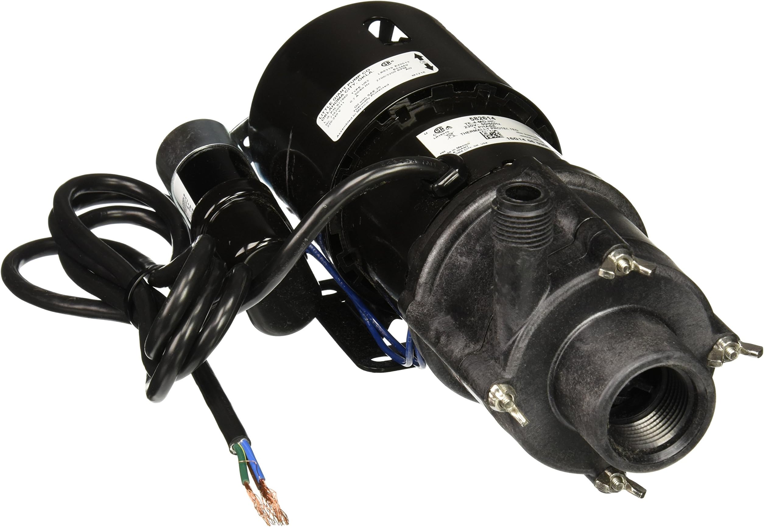 Little Giant TE-4-MD-HC 230 Volt, 1/10 HP, 840 GPH Non-Submersible Highly Corrosive Chemical Transfer Magnetic Drive Pump, 6-Ft. Cord (Plug-less), Black, 582614