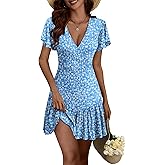 ANRABESS Womens Summer Dresses Short Sleeve Wrap V Neck A-Line Floral Mini Dress Spring Causal Boho Beach Vacation Sundress