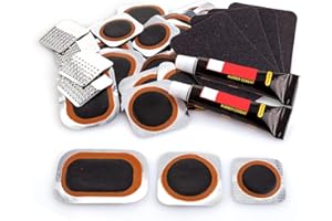 Bike Tire Repair Kits - Bycicle Inner Tube Puncture Patch Kit with 24PCS Vulcanizing Patches,Sandpaper,Metal Rasp,Portable St