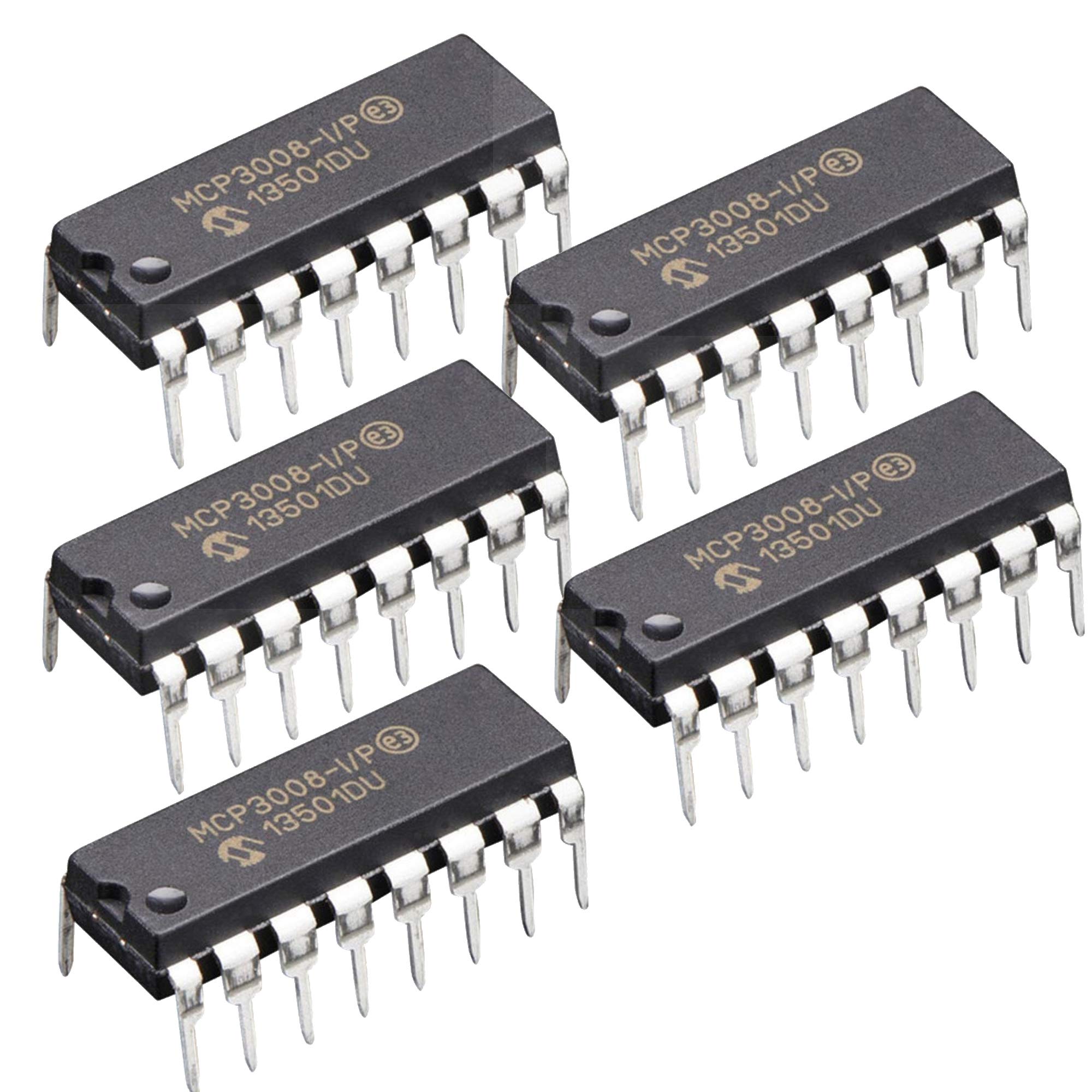 MICROCHIP MCP3008-I/P Analogue to Digital Converter, Octal, 10 bit, 200 kSPS, Single, 2.7 V, 5.5 V, DIP (5 pieces)