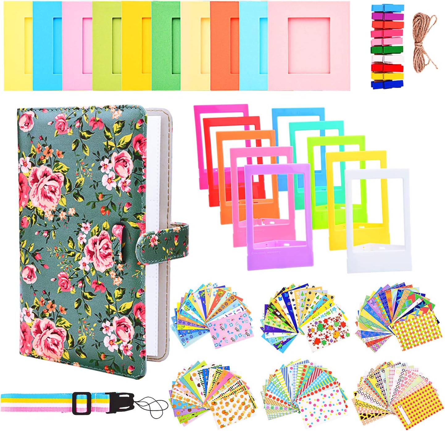Accessories Bundle Kit Set Compatible with Fujifilm Instax Mini 12 11 9 90 70 Films, Accessory Include Album, Film Stickers, Desk Frames, Hanging Frame, Strap (Retro Floral)