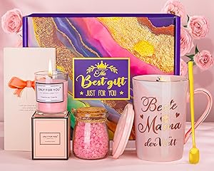 Muttertagsgeschenk Geschenke für Mama, Mutter Geburtstagsgeschenk zum Geburtstag Muttertag, 400ml Rosa Mama Tasse mit Goldenem Aufdruck, Entspannung Geschenk für Frauen, Schöne Spa Set Geschenkset