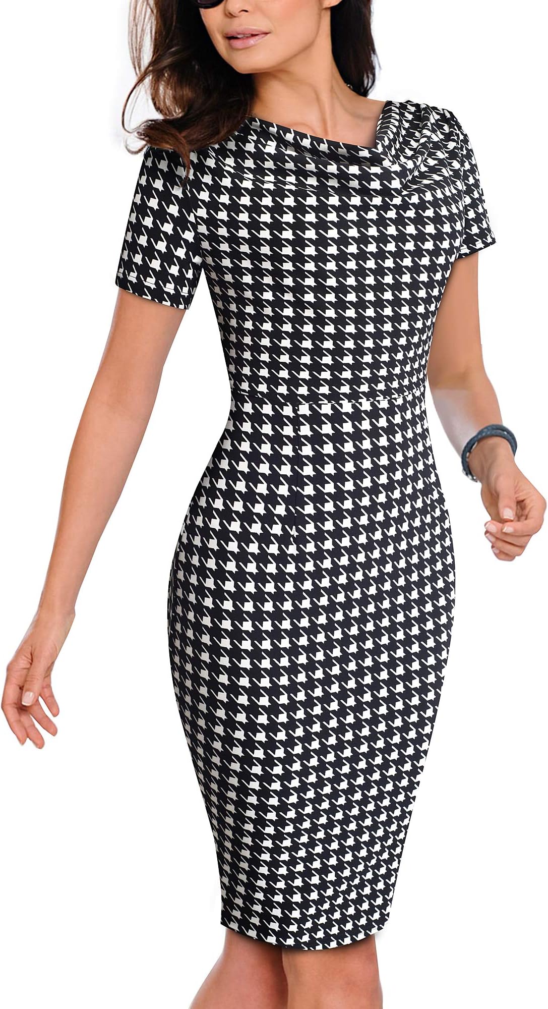 VELJIE Womens Cowl Neck Printed Wear to Work Party Dresses