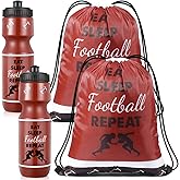 Talltalk 2 Pcs 24oz Football Plastic Water Bottle with Drawstring Bag Football Party Favors Sports Water Bottles for Men Sports Lovers Gifts